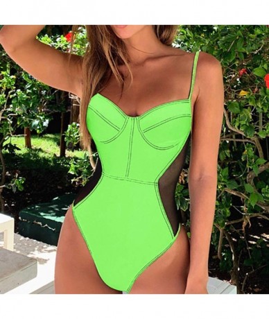 One-Pieces Women One Piece Bikini Set Swimwear Push-Up Padded Bra Suspender Swimsuit Beachwear - Green - C118S2SWGY4 $25.90