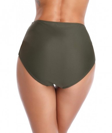 Tankinis Women's Retro High Waisted Bikini Bottom Ruched Side Swim Short Tankinis - Army Green - CC18KRGAYTU $33.21