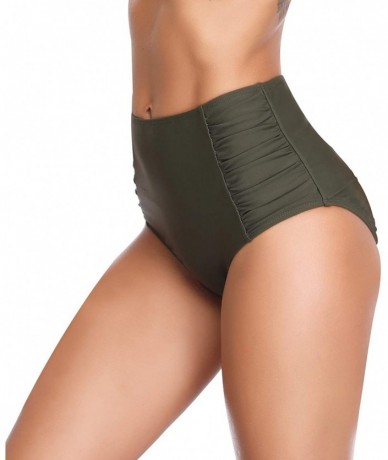 Tankinis Women's Retro High Waisted Bikini Bottom Ruched Side Swim Short Tankinis - Army Green - CC18KRGAYTU $33.21