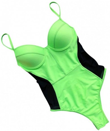 One-Pieces Women One Piece Bikini Set Swimwear Push-Up Padded Bra Suspender Swimsuit Beachwear - Green - C118S2SWGY4 $25.90