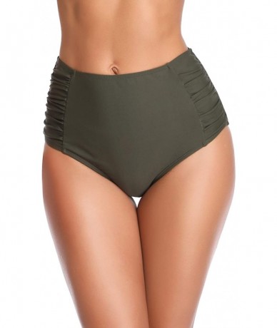 Tankinis Women's Retro High Waisted Bikini Bottom Ruched Side Swim Short Tankinis - Army Green - CC18KRGAYTU $33.21