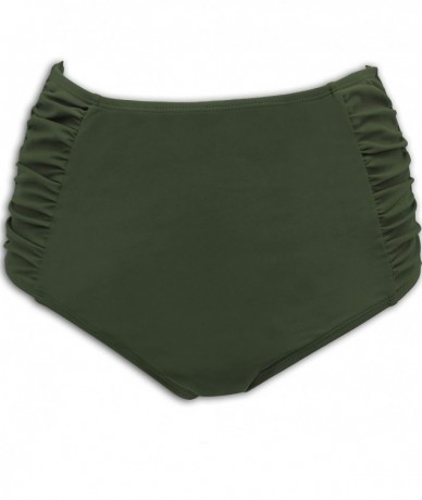 Tankinis Women's Retro High Waisted Bikini Bottom Ruched Side Swim Short Tankinis - Army Green - CC18KRGAYTU $33.21