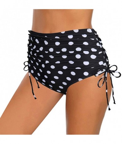 Tankinis Retro Womens High Waisted Bikini Bottom Tankini Swim Black Ruched Side Tie - Polka Dot-black White - CC194L8YL2A $28.84