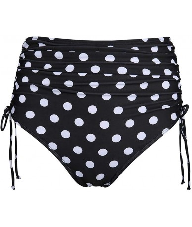 Tankinis Retro Womens High Waisted Bikini Bottom Tankini Swim Black Ruched Side Tie - Polka Dot-black White - CC194L8YL2A $28.84