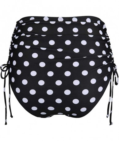 Tankinis Retro Womens High Waisted Bikini Bottom Tankini Swim Black Ruched Side Tie - Polka Dot-black White - CC194L8YL2A $28.84