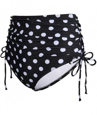 Tankinis Retro Womens High Waisted Bikini Bottom Tankini Swim Black Ruched Side Tie - Polka Dot-black White - CC194L8YL2A $28.84