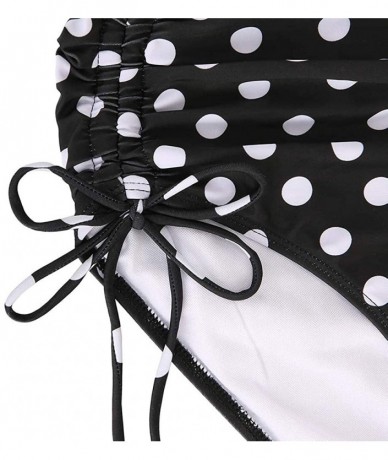 Tankinis Retro Womens High Waisted Bikini Bottom Tankini Swim Black Ruched Side Tie - Polka Dot-black White - CC194L8YL2A $28.84