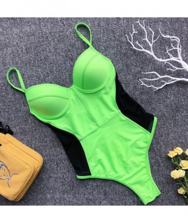 One-Pieces Women One Piece Bikini Set Swimwear Push-Up Padded Bra Suspender Swimsuit Beachwear - Green - C118S2SWGY4 $25.90