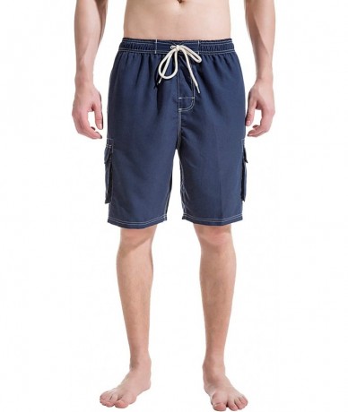 Trunks Mens Beach Board Shorts Swim Trunks with Cargo Pockets - Navy - CU182ECZ82U $34.64