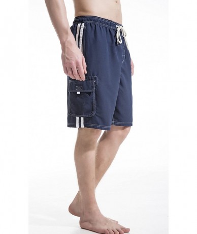 Trunks Mens Beach Board Shorts Swim Trunks with Cargo Pockets - Navy - CU182ECZ82U $34.64