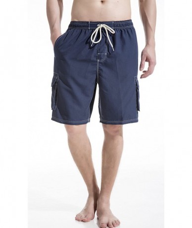 Trunks Mens Beach Board Shorts Swim Trunks with Cargo Pockets - Navy - CU182ECZ82U $34.64