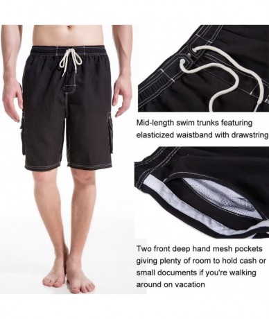 Trunks Mens Beach Board Shorts Swim Trunks with Cargo Pockets - Navy - CU182ECZ82U $34.64