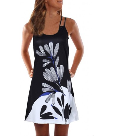 Tops Summer Dresses for Women Beach 3D Butterfly Floral Print Sleeveless Vintage Bohe Tank Short Mini Dress - Black - CC196ZC...