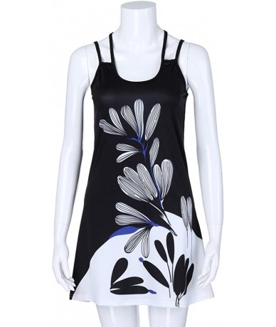 Tops Summer Dresses for Women Beach 3D Butterfly Floral Print Sleeveless Vintage Bohe Tank Short Mini Dress - Black - CC196ZC...