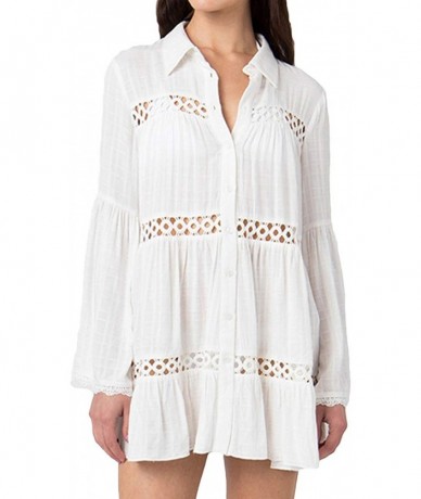 Cover-Ups Women Embroidered Half/Long Sleeve Swimsuit Cover Up Mini Beach Dress - White 9 - CC194GDIXU3 $47.00