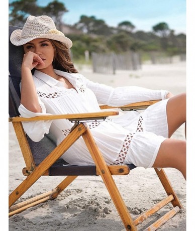 Cover-Ups Women Embroidered Half/Long Sleeve Swimsuit Cover Up Mini Beach Dress - White 9 - CC194GDIXU3 $47.00