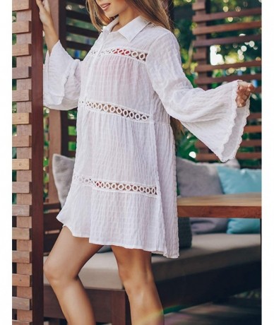 Cover-Ups Women Embroidered Half/Long Sleeve Swimsuit Cover Up Mini Beach Dress - White 9 - CC194GDIXU3 $47.00