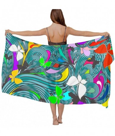 Cover-Ups Women Chiffon Scarf Shawl Wrap Sunscreen Beach Swimsuit Bikini Cover Up - Fantasy Colorful Butterfly - CR19CACSOOC ...