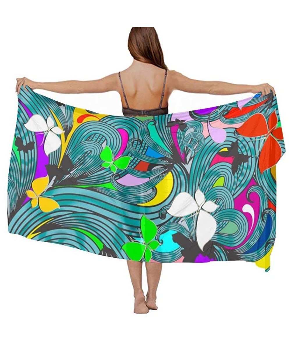 Cover-Ups Women Chiffon Scarf Shawl Wrap Sunscreen Beach Swimsuit Bikini Cover Up - Fantasy Colorful Butterfly - CR19CACSOOC ...