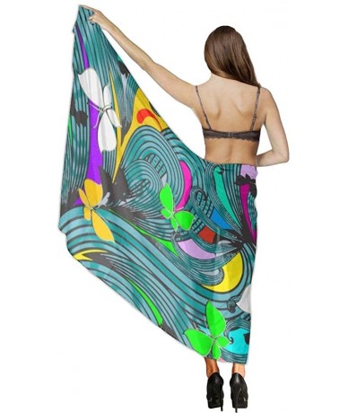 Cover-Ups Women Chiffon Scarf Shawl Wrap Sunscreen Beach Swimsuit Bikini Cover Up - Fantasy Colorful Butterfly - CR19CACSOOC ...