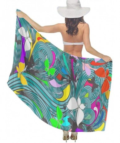 Cover-Ups Women Chiffon Scarf Shawl Wrap Sunscreen Beach Swimsuit Bikini Cover Up - Fantasy Colorful Butterfly - CR19CACSOOC ...