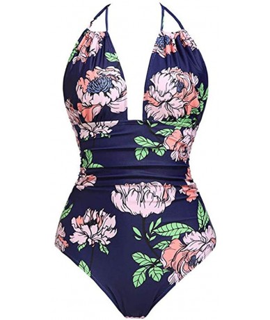 One-Pieces Swimsuits for Women Sexy V Neck Floral Print High Waisted Tummy Control Swimsuit Monokini One Piece Swimwear Z1 pu...