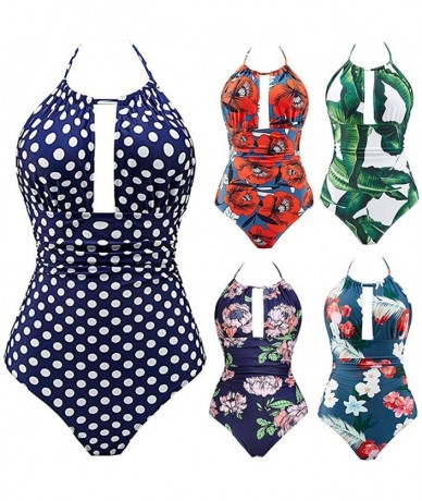 One-Pieces Swimsuits for Women Sexy V Neck Floral Print High Waisted Tummy Control Swimsuit Monokini One Piece Swimwear Z1 pu...