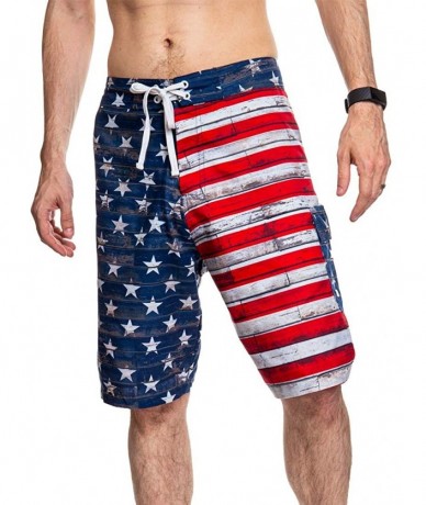 Board Shorts Men's USA Flag Boardshorts- Red/ White/Blue- (Large) - CL17XMLWURZ $46.70