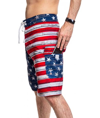 Board Shorts Men's USA Flag Boardshorts- Red/ White/Blue- (Large) - CL17XMLWURZ $46.70