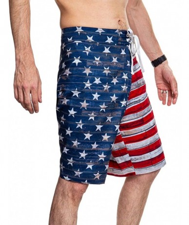 Board Shorts Men's USA Flag Boardshorts- Red/ White/Blue- (Large) - CL17XMLWURZ $46.70