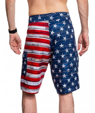 Board Shorts Men's USA Flag Boardshorts- Red/ White/Blue- (Large) - CL17XMLWURZ $46.70