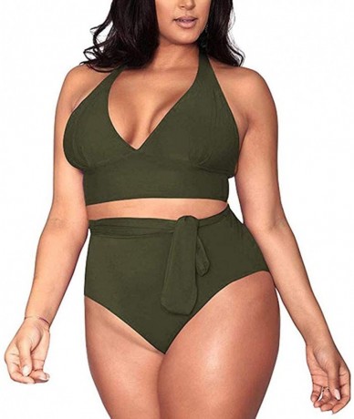 Sets Womens Two Piece Swimsuits Plus Size Color Block Halter Bikini Set Padded Beach Bathing Suits - D-green - CY1958LQQXQ $2...