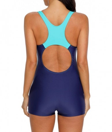 Racing Women's Racerback One Piece Swimsuit Athletic Pro Boyleg Swimwear - Aqua - CC18ED53CAI $36.71