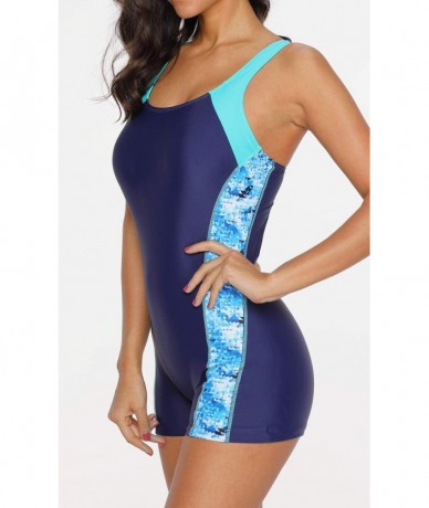 Racing Women's Racerback One Piece Swimsuit Athletic Pro Boyleg Swimwear - Aqua - CC18ED53CAI $36.71