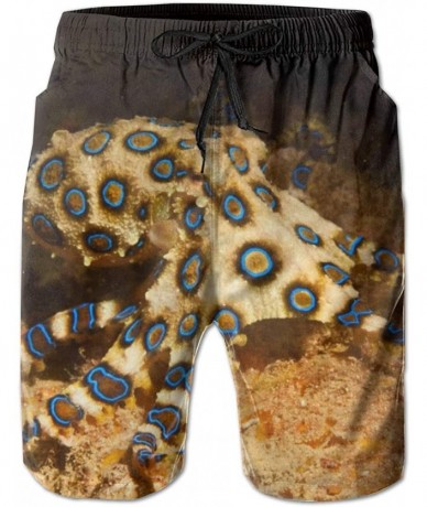 Board Shorts Men Cool Surfing Beach Board Shorts Swim Trunks - Cool Skulls Black - Blue Ring Octopus - C118WSK8X06 $41.43