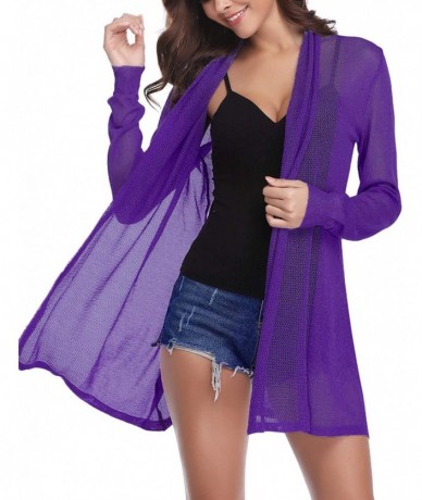 Cover-Ups Womens Casual Long Sleeve Open Front Cardigan Sweater - Deep Purple - CY198OHO73C $41.30