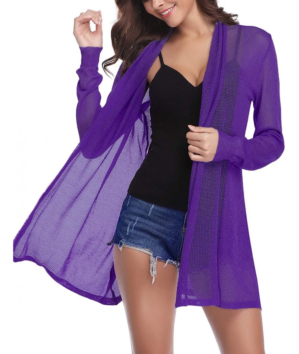 Cover-Ups Womens Casual Long Sleeve Open Front Cardigan Sweater - Deep Purple - CY198OHO73C $41.30