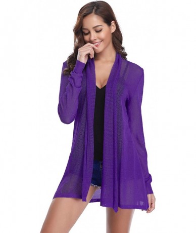 Cover-Ups Womens Casual Long Sleeve Open Front Cardigan Sweater - Deep Purple - CY198OHO73C $41.30