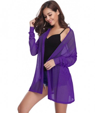 Cover-Ups Womens Casual Long Sleeve Open Front Cardigan Sweater - Deep Purple - CY198OHO73C $41.30