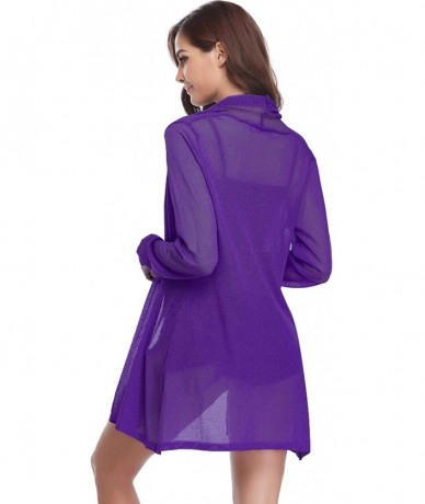 Cover-Ups Womens Casual Long Sleeve Open Front Cardigan Sweater - Deep Purple - CY198OHO73C $41.30