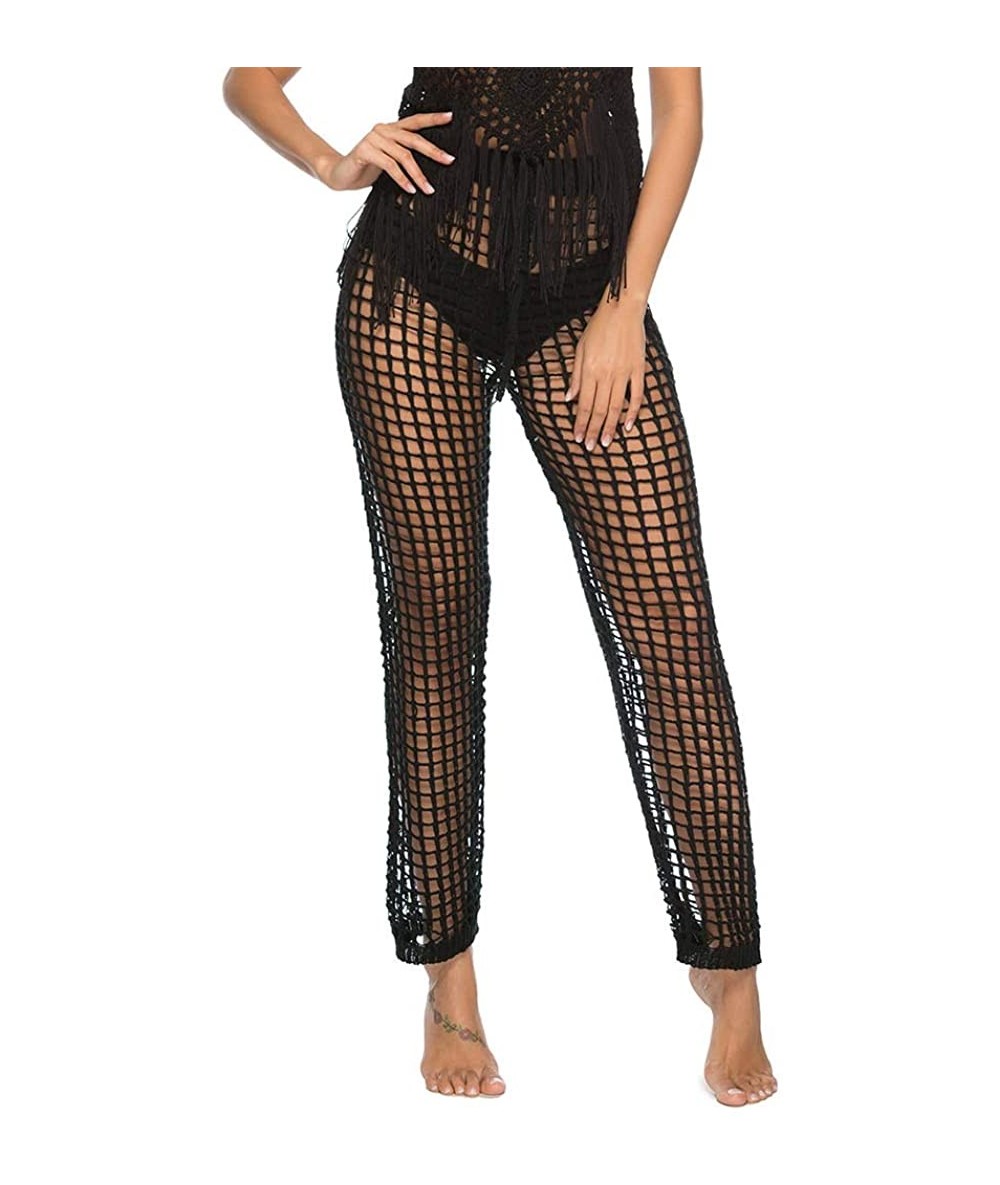 Cover-Ups Sexy Women Crochet Lace Hollow Out Bell-Bottoms Flared Trousers Pants - C-black - CJ18RQ6NRZK $40.33