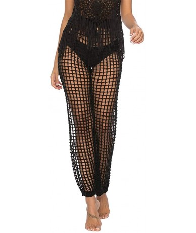 Cover-Ups Sexy Women Crochet Lace Hollow Out Bell-Bottoms Flared Trousers Pants - C-black - CJ18RQ6NRZK $40.33