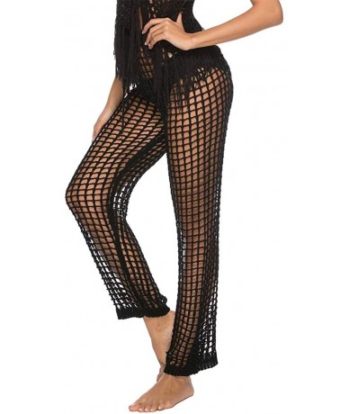 Cover-Ups Sexy Women Crochet Lace Hollow Out Bell-Bottoms Flared Trousers Pants - C-black - CJ18RQ6NRZK $40.33