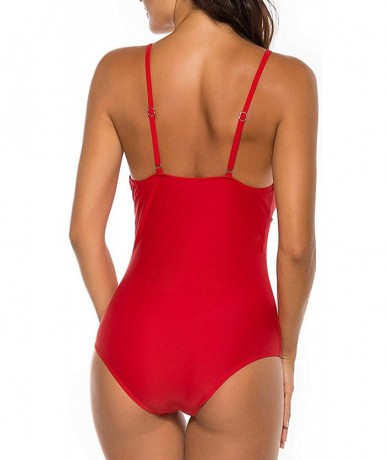 One-Pieces Women's Ruffle Sexy Monokini Bathing Suits Plunging Cutout One Piece Swimsuits - Red-ruffle2 - CK19CS7NQWL $64.01