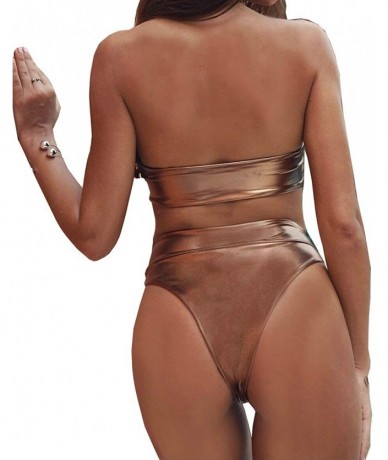 Sets Sexy Liquid Metallic Glitter Two Piece Push Up Swimsuit Female Shiny Solid High Cut Beachwear - Gold 3 - CH18Z0Z5YEG $35.55