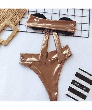 Sets Sexy Liquid Metallic Glitter Two Piece Push Up Swimsuit Female Shiny Solid High Cut Beachwear - Gold 3 - CH18Z0Z5YEG $35.55