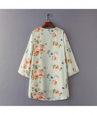 Cover-Ups Women Chiffon Swimsuit Cover Ups Floral Kimono Casual Loose Open Front Cardigan - 89-green - C418TNZX9OX $18.25