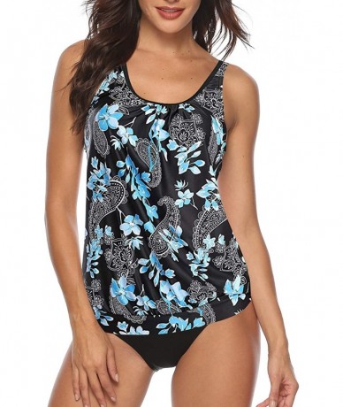 Sets Women's Floral Print Tankini Backless Swimsuit deep v Neck Plus Size Swimwear - S-print3 - CF192C20H0U $56.51