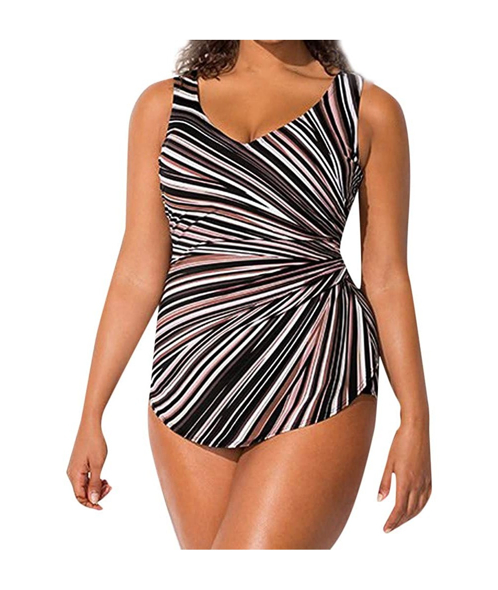 One-Pieces Plus Size Swimwear One Piece Swimsuits for Women U-Neck Criss Cross Backless Tummy Control Beachwear - Black - CQ1...