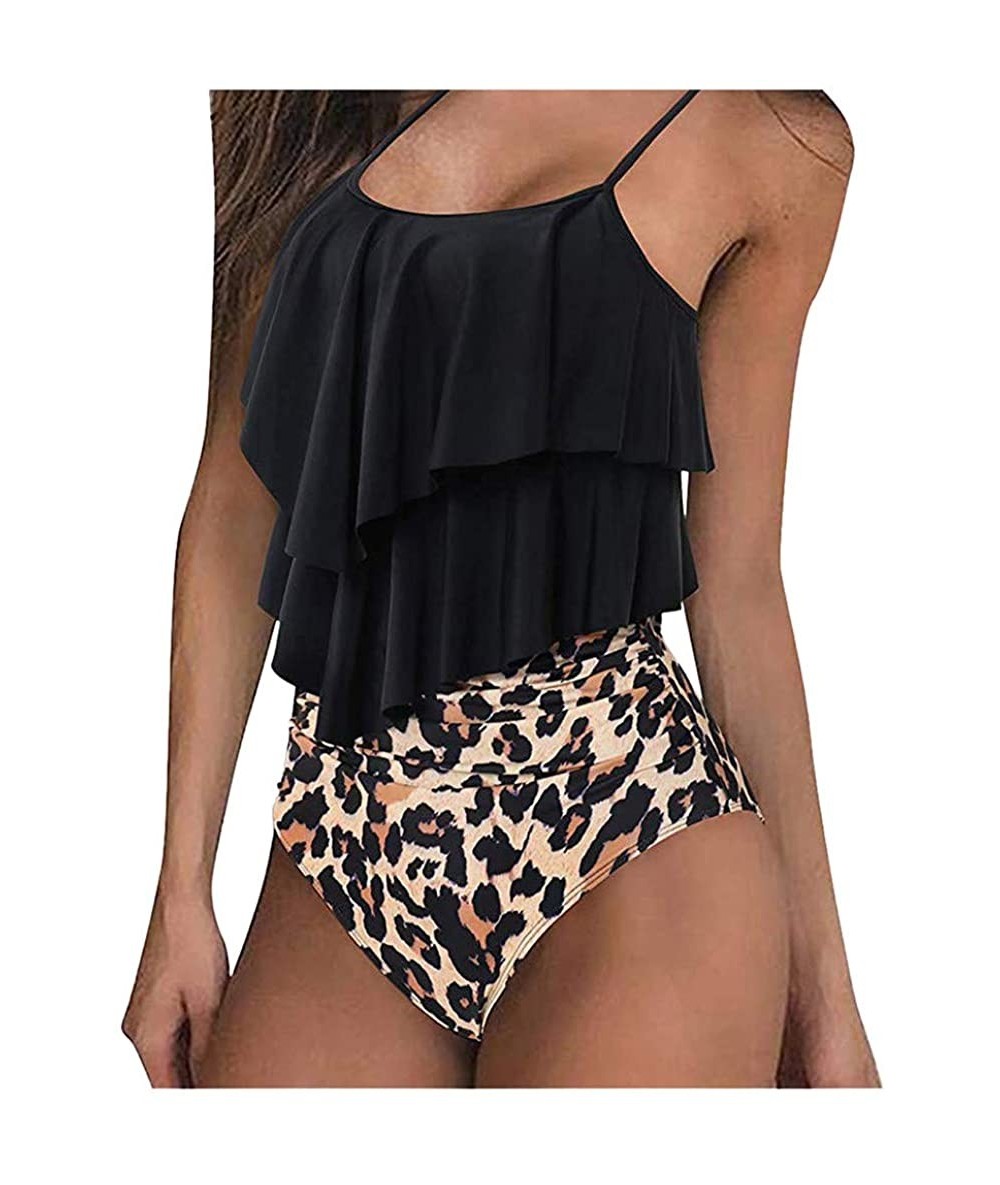 Sets Women Two Pieces Bathing Suits Top Ruffled with High Waisted Bottom Bikini Set Tankini Switmsuit - A - CE1960SW250 $29.90